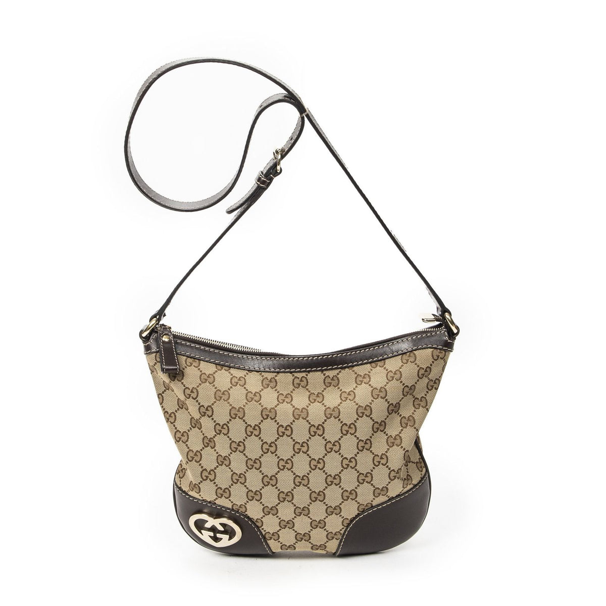 Gucci Bree Heart Crossbody Beige Dark Brown GG Canvas