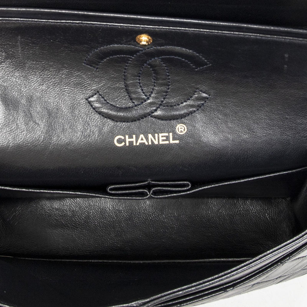 Chanel Quilted Double Flap Navy Lambskin Leather — view 9