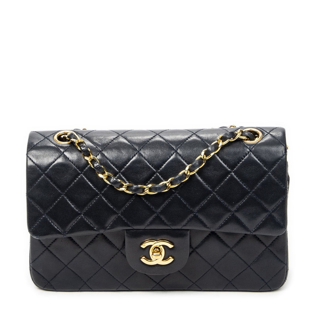 Chanel Quilted Double Flap Navy Lambskin Leather