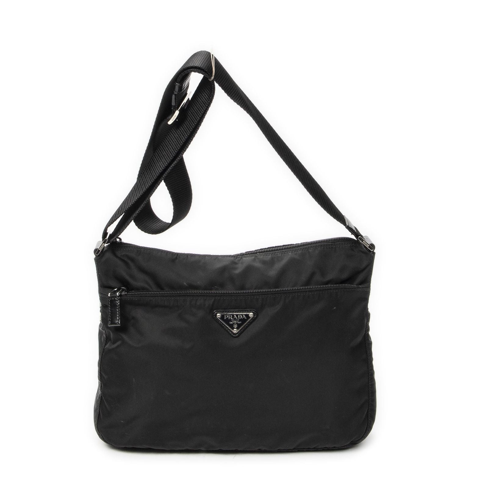 Prada Front Slip Pocket Crossbody Black Nylon Canvas
