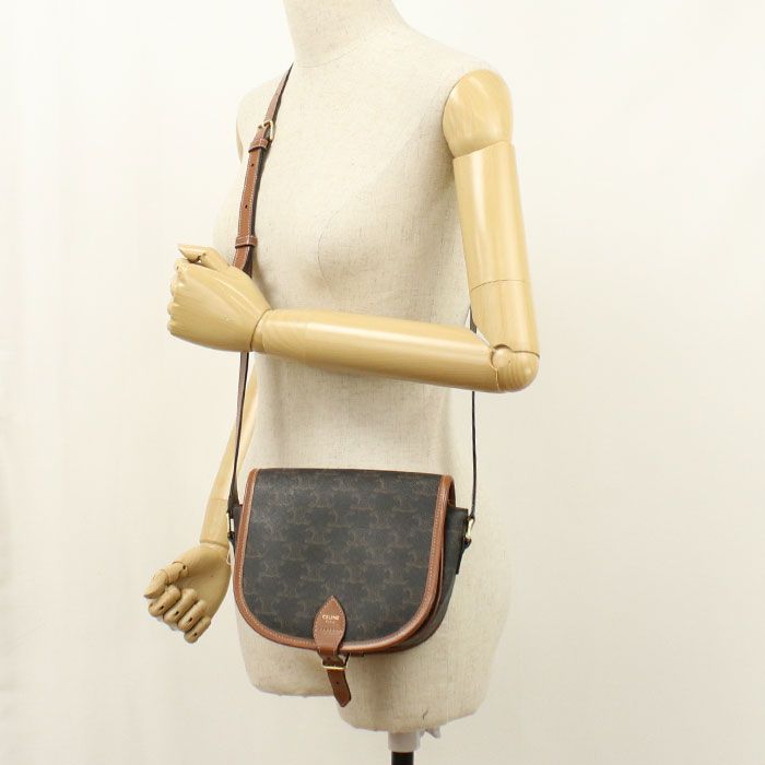Celine Folco Triomphe Canvas Crossbody Shoulder Bag Calf — view 8