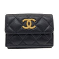 Chanel CC Logo Quilted Gold Bifold Wallet Gray Calfskin