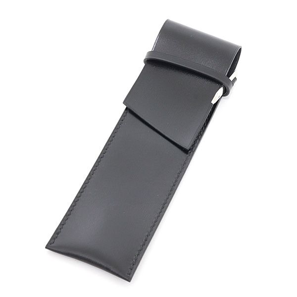 Hermes Leather Pen Case Black Calf Fountain Pen NIB Pen Wrap Belt Stationery