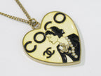 Chanel Coco Mademoiselle Heart Faux Pearl Necklace Pendant Gold Plated Ivory — view 4