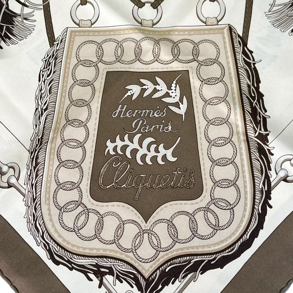 Hermes Carre 90 Cliquetis Silk Brown Beige Scarf — view 5