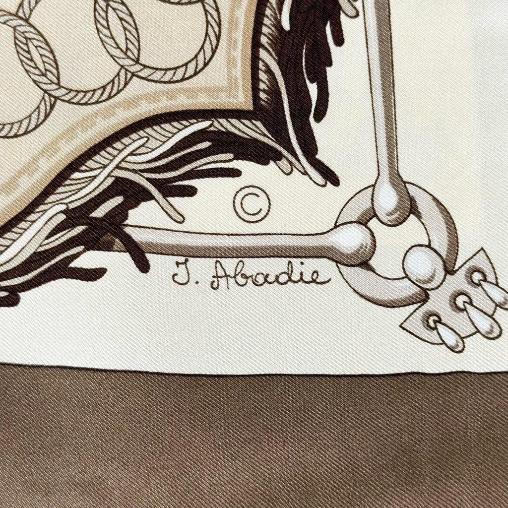 Hermes Carre 90 Cliquetis Silk Brown Beige Scarf — view 6