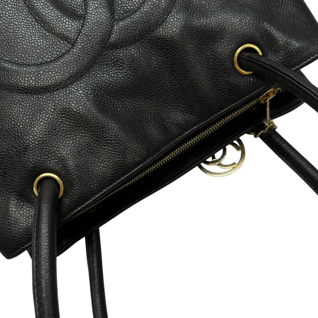 Chanel Coco Charm Caviar Leather Black Tote Gold — view 5