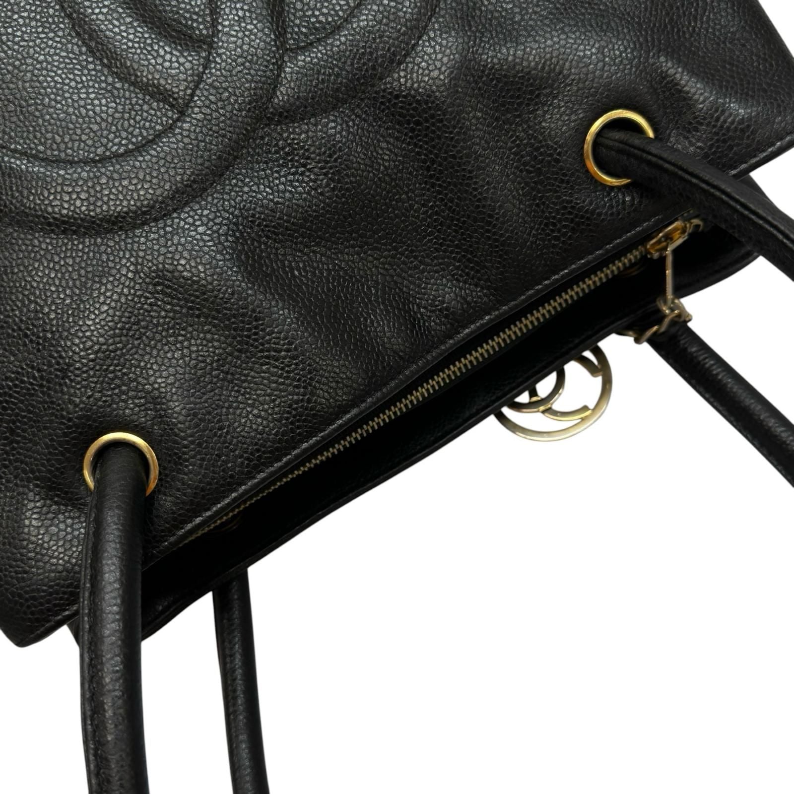 Chanel Coco Charm Caviar Leather Black Tote Gold — view 5