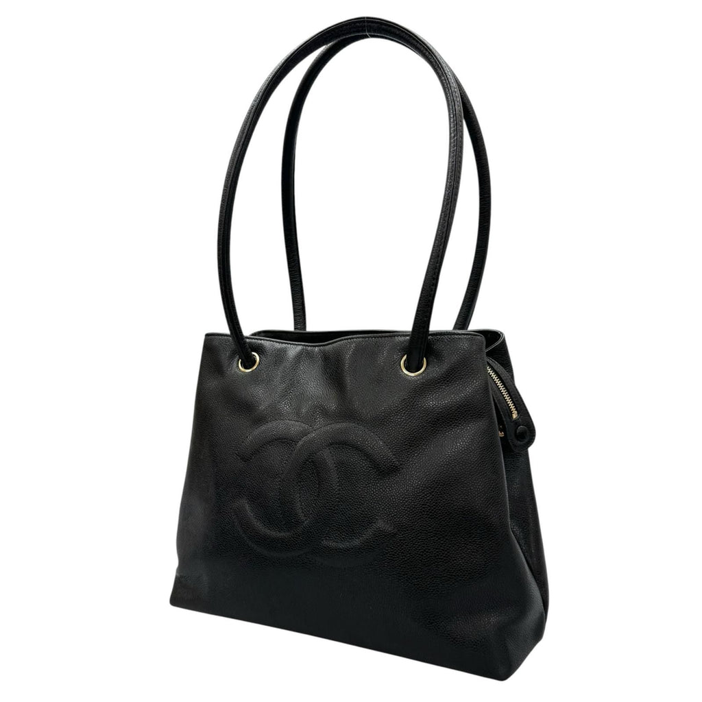 Chanel Coco Charm Caviar Leather Black Tote Gold — view 4
