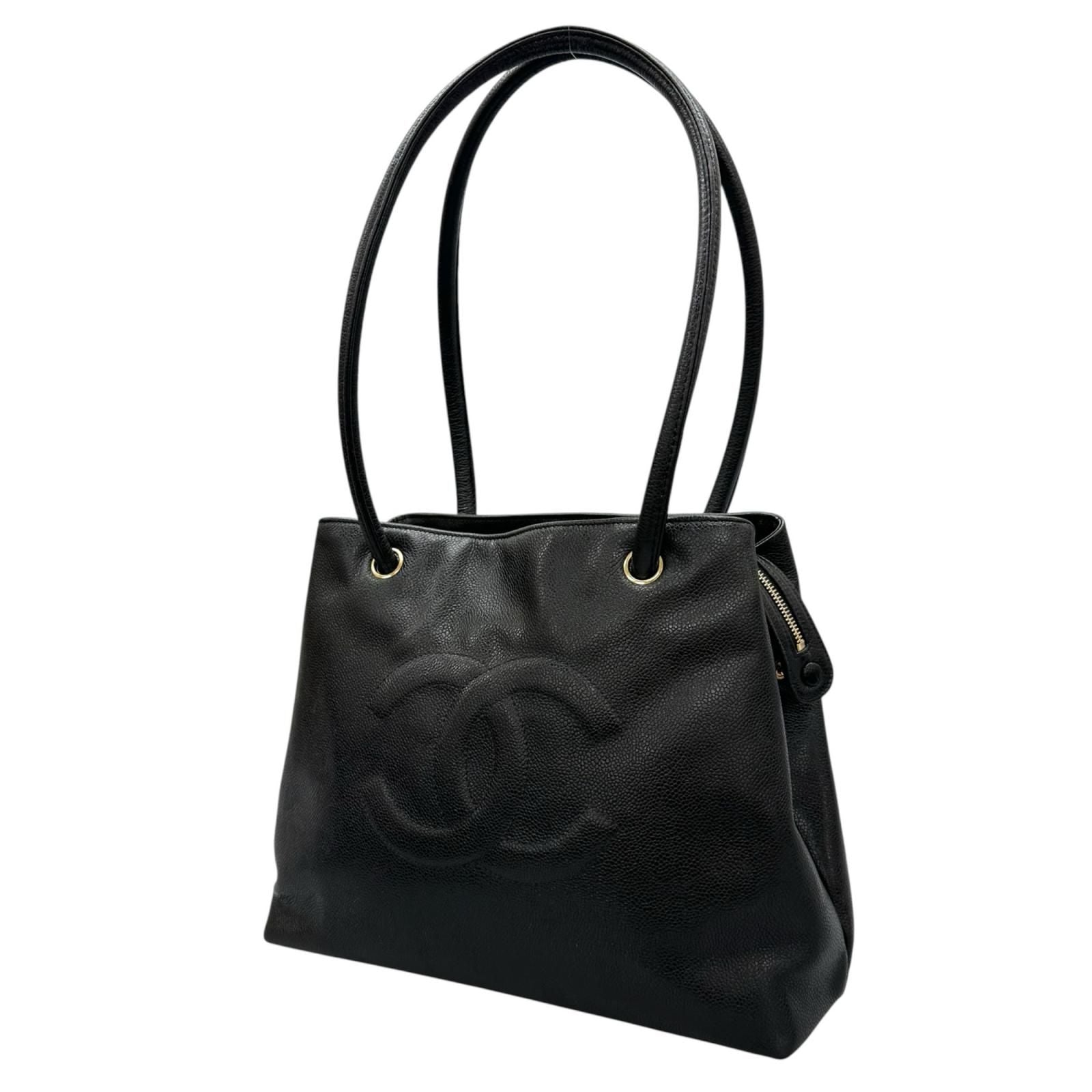 Chanel Coco Charm Caviar Leather Black Tote Gold — view 4