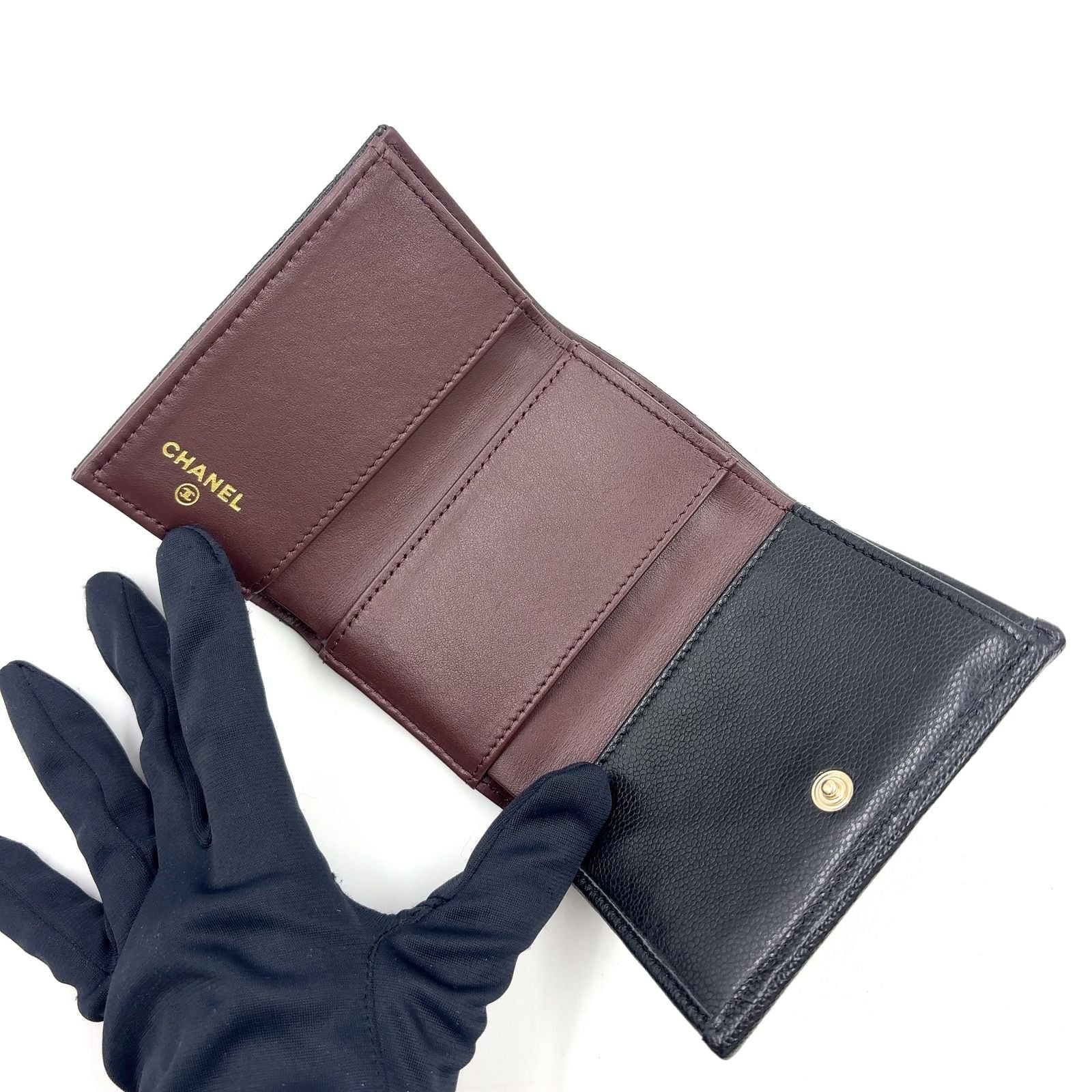Chanel Classic Small Flap Random Caviar Leather Black Bordeaux Trifold Wallet — view 3