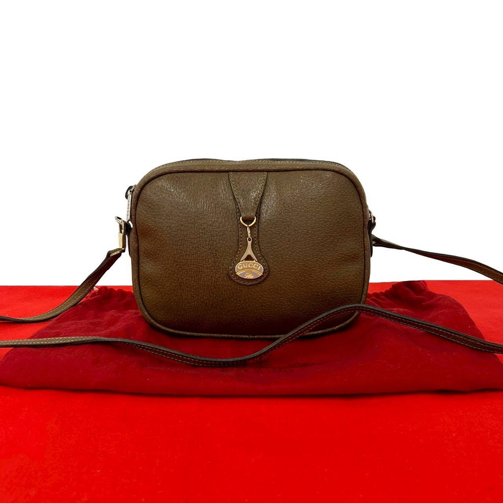 Gucci Vintage Plus Logo Leather Mini Shoulder Bag Brown