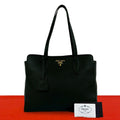 Prada Logo Vitello Daino Leather Tote Shoulder Bag Business Black
