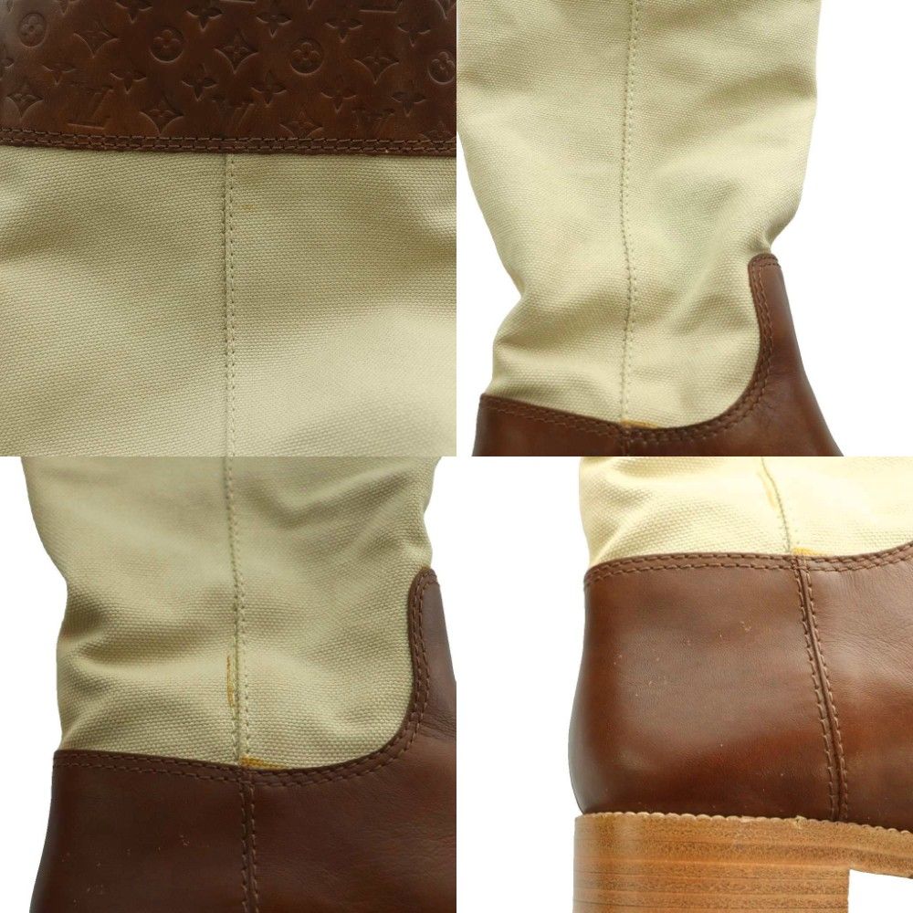 Louis Vuitton Monogram Long Boots Leather Canvas 35 Brown Ivory SS — view 9