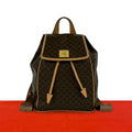 Celine Vintage Macadam Blason Triomphe Pattern Logo Ring Leather Backpack Brown