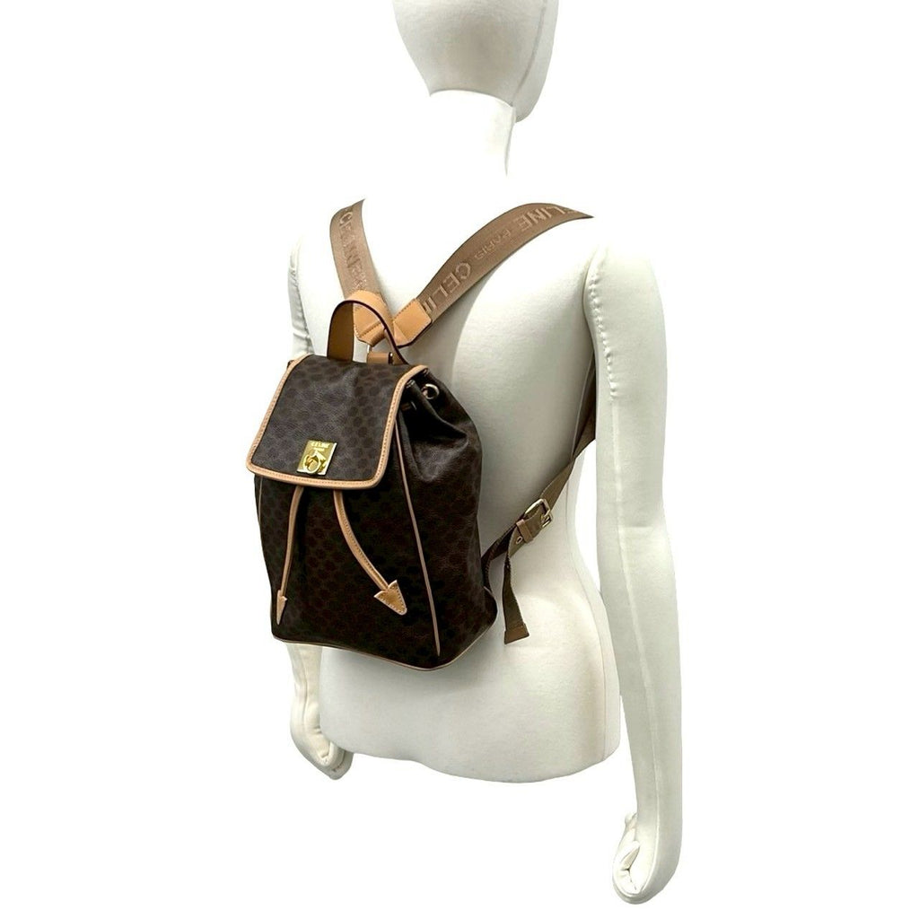 Celine Vintage Macadam Blason Triomphe Pattern Logo Ring Leather Backpack Brown — view 2