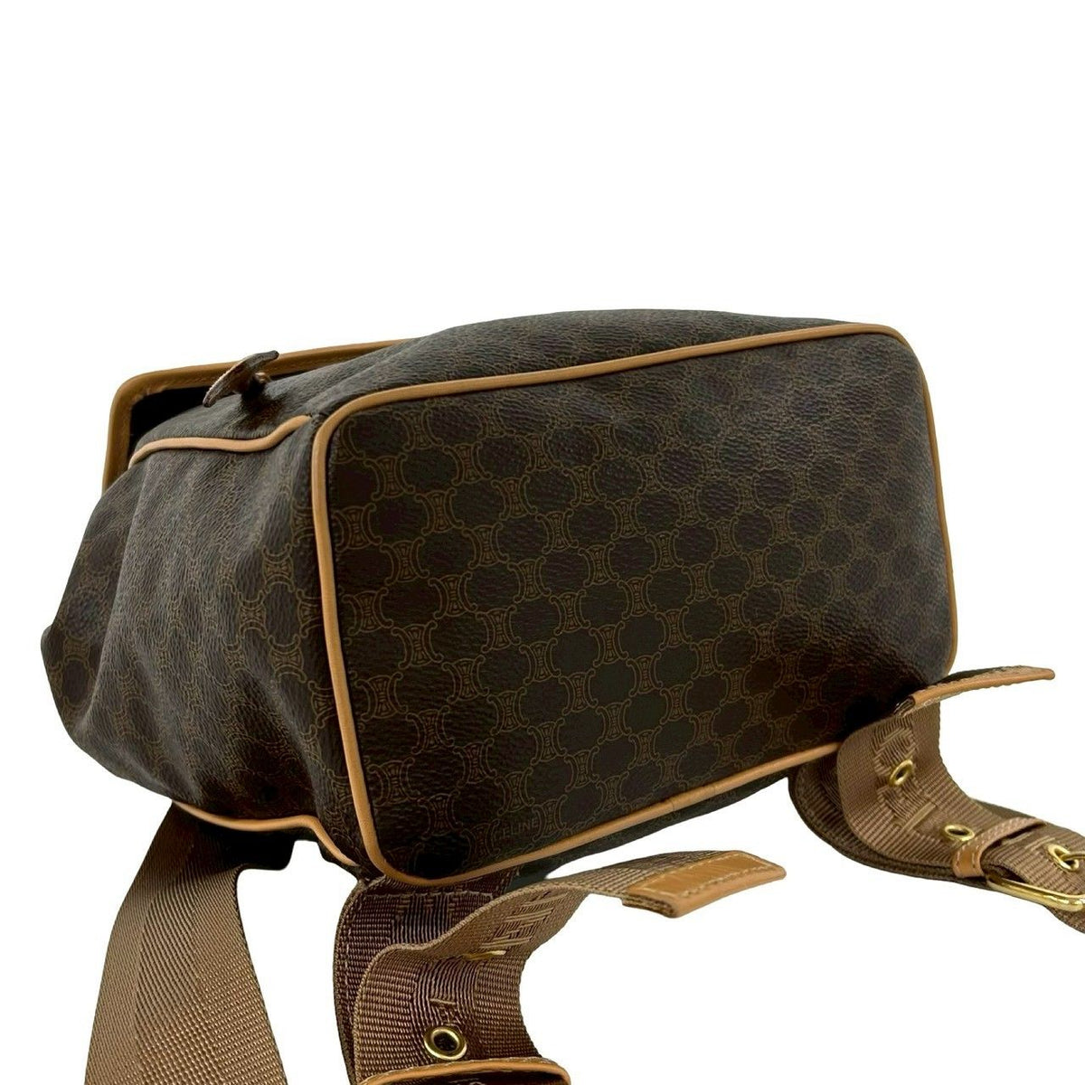 Celine Vintage Macadam Blason Triomphe Pattern Logo Ring Leather Backpack Brown — view 7