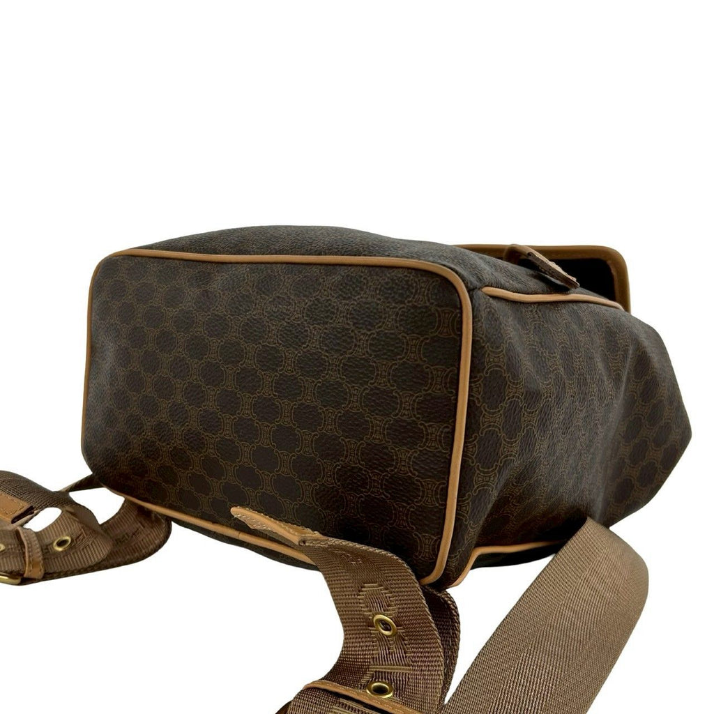 Celine Vintage Macadam Blason Triomphe Pattern Logo Ring Leather Backpack Brown — view 8