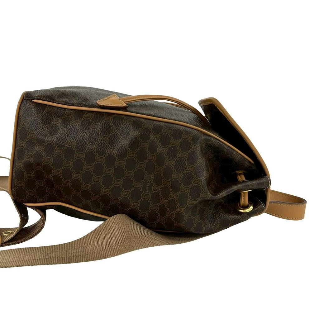 Celine Vintage Macadam Blason Triomphe Pattern Logo Ring Leather Backpack Brown — view 6