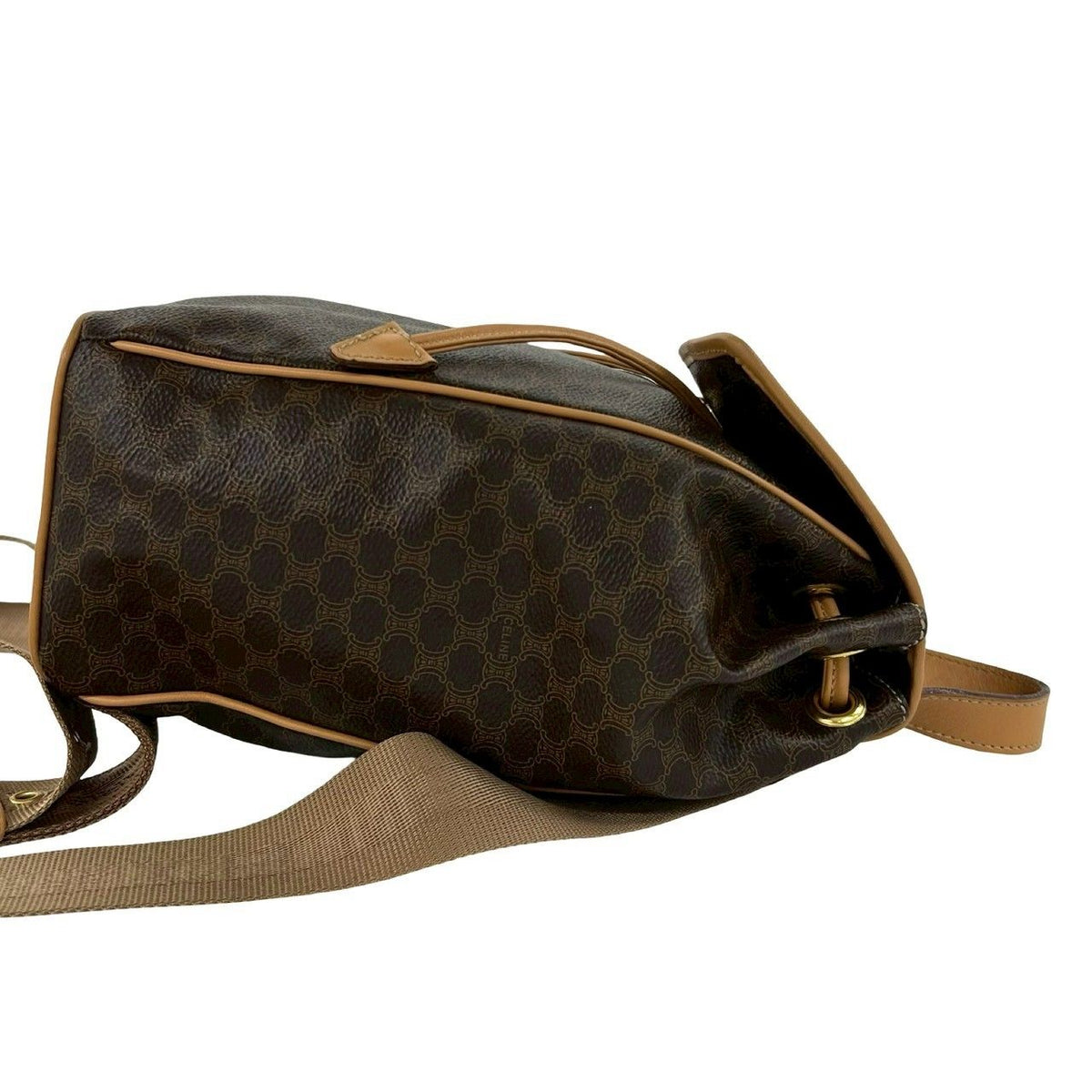 Celine Vintage Macadam Blason Triomphe Pattern Logo Ring Leather Backpack Brown — view 6