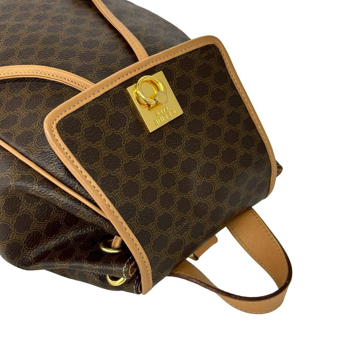 Celine Vintage Macadam Blason Triomphe Pattern Logo Ring Leather Backpack Brown — view 4