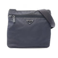 Prada Shoulder Bag Triangle Logo Navy Nylon Saffiano Leather