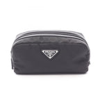 Prada Pouch Triangle Logo Black Nylon Saffiano Leather