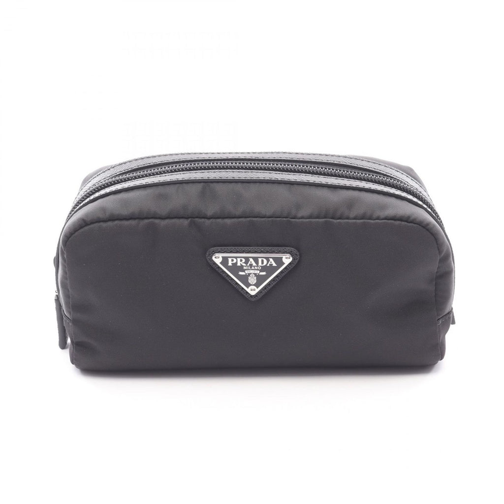 Prada Pouch Triangle Logo Black Nylon Saffiano Leather