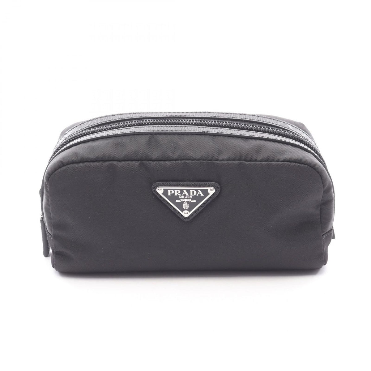 Prada Pouch Triangle Logo Black Nylon Saffiano Leather