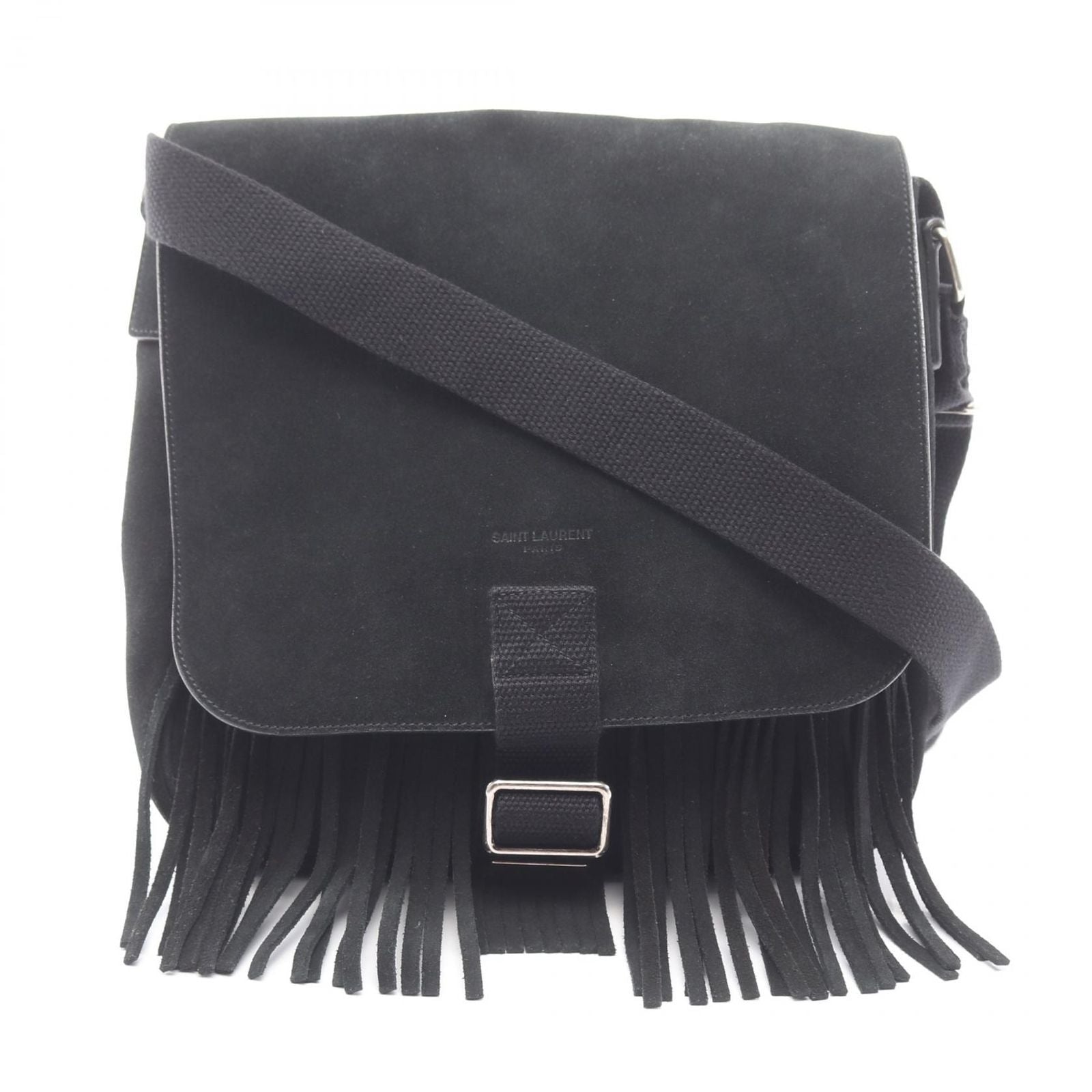 Saint Laurent Paris Shoulder Bag Fringe Black Suede