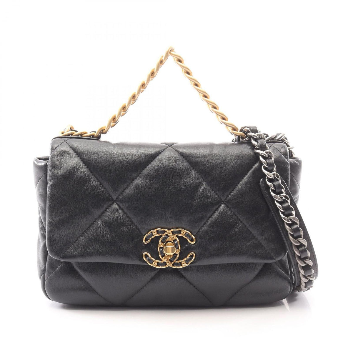 Chanel Shoulder Bag 19 D'isneuf Quilted 2-Way Black Lambskin 19 Chain