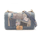 Chanel Shoulder Bag Patchwork Denim Blue Chain