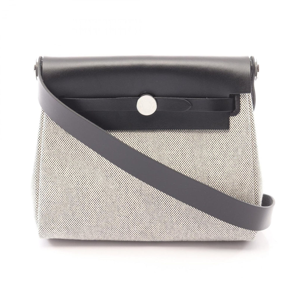 Hermes Shoulder Bag Herbag Zip Mini Ecru Black Canvas Leather