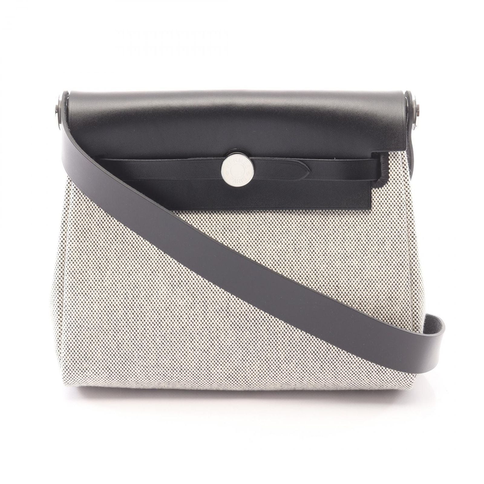 Hermes Shoulder Bag Herbag Zip Mini Ecru Black Canvas Leather