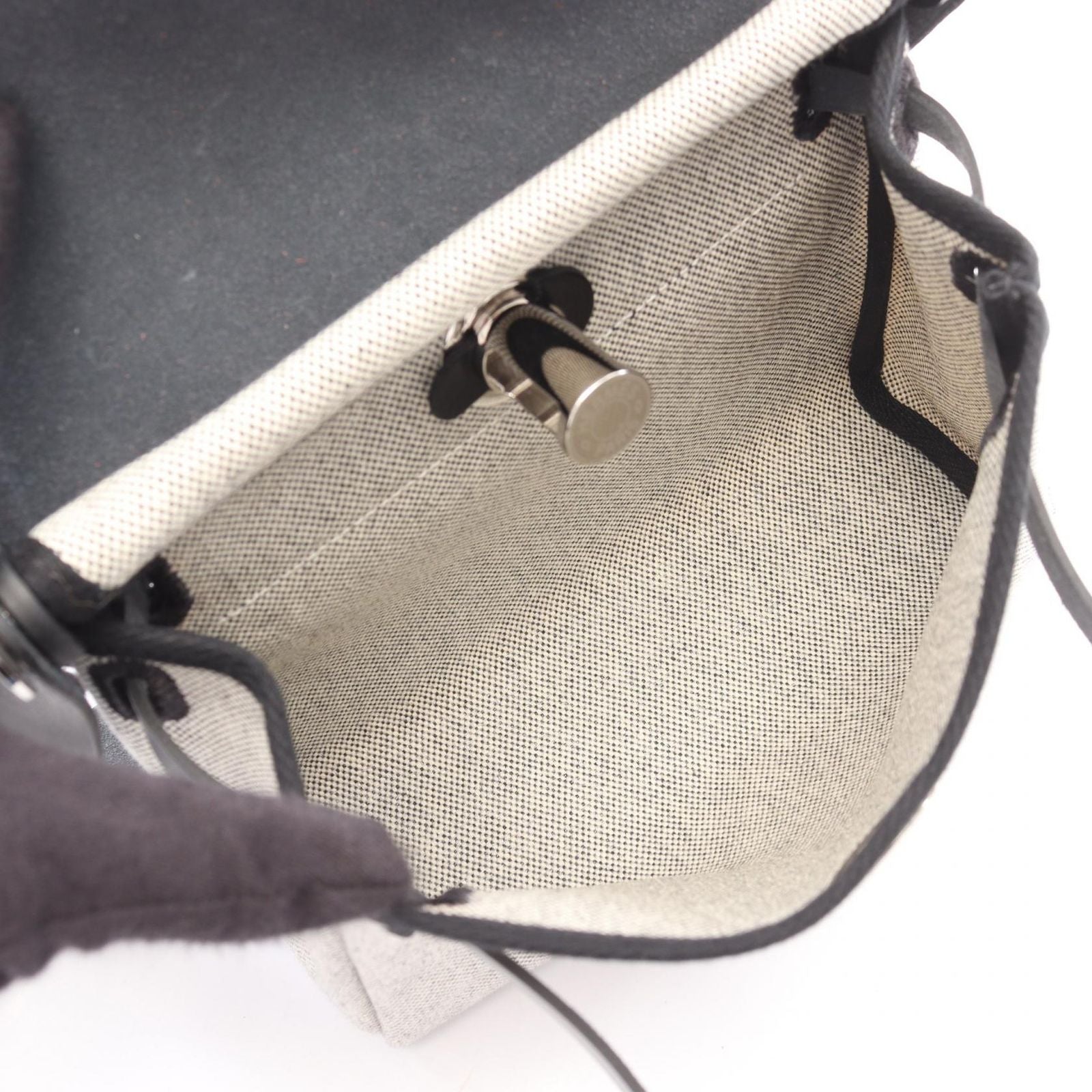 Hermes Shoulder Bag Herbag Zip Mini Ecru Black Canvas Leather — view 3