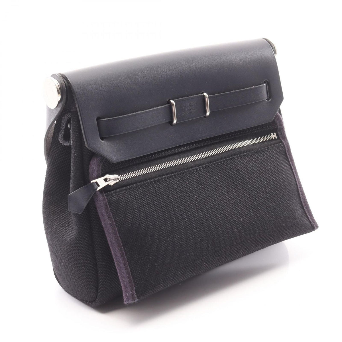Hermes Shoulder Bag Herbag Zip Mini Black Blue New Canvas Leather Zip PM — view 2