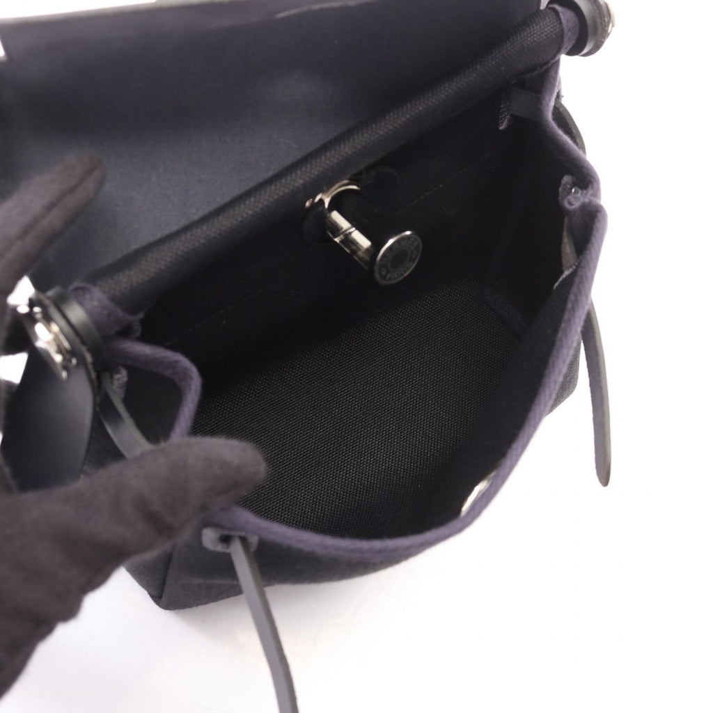 Hermes Shoulder Bag Herbag Zip Mini Black Blue New Canvas Leather Zip PM — view 3