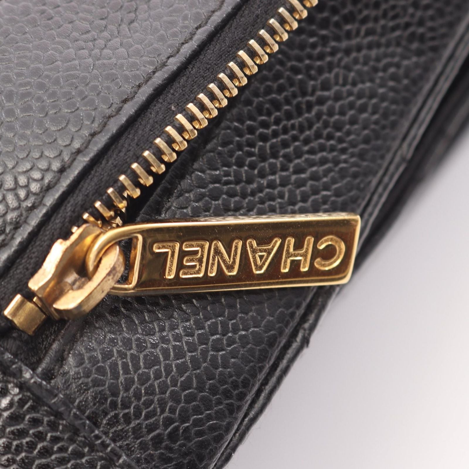 Chanel Shoulder Bag Quilted Black Caviar Leather CC Logo Chain — view 8