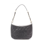 Chanel Shoulder Bag Quilted Black Caviar Leather CC Logo Chain