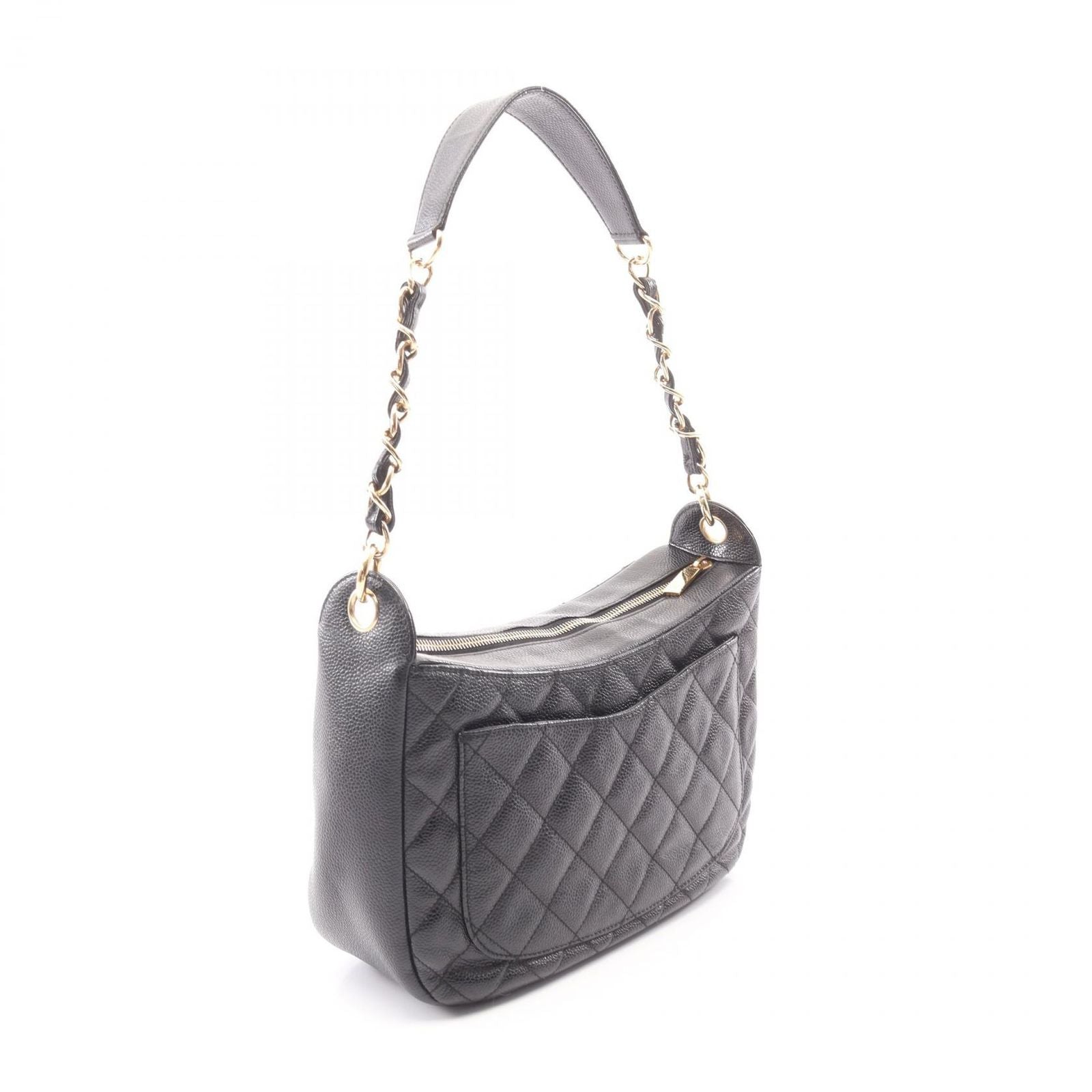 Chanel Shoulder Bag Quilted Black Caviar Leather CC Logo Chain — view 2
