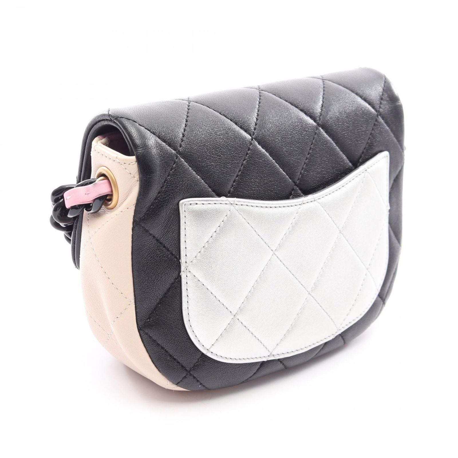 Chanel Shoulder Bag Mini Quilted Black Pink Beige Lambskin Platinum — view 2