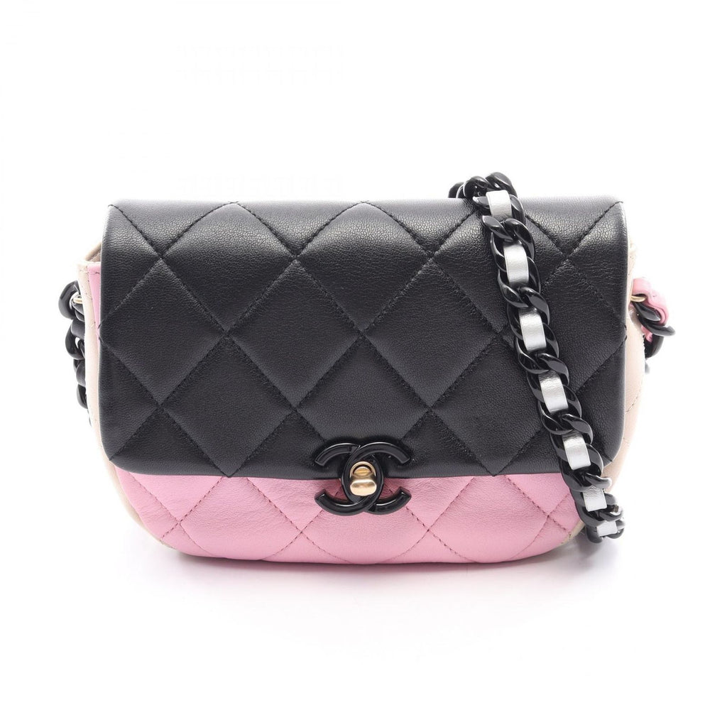 Chanel Shoulder Bag Mini Quilted Black Pink Beige Lambskin Platinum