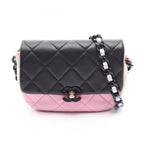 Chanel Shoulder Bag Mini Quilted Black Pink Beige Lambskin Platinum