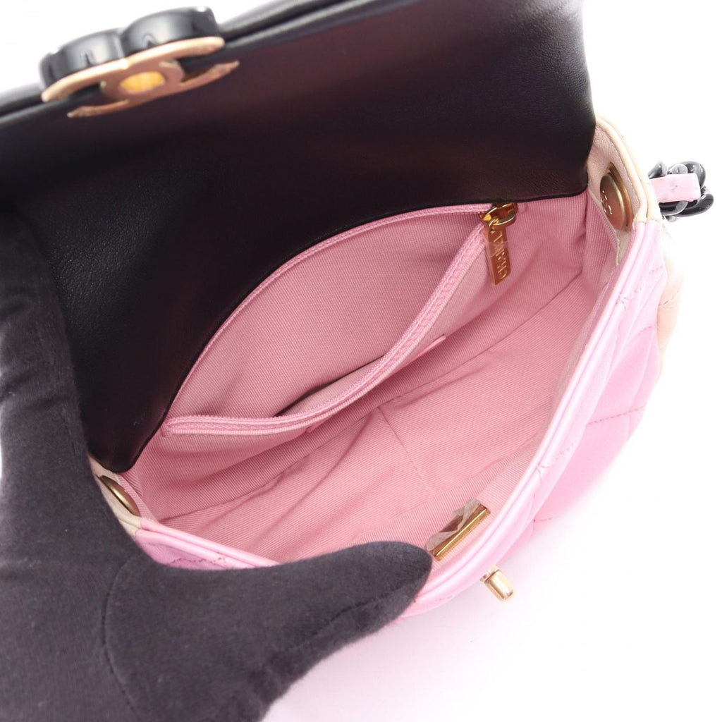 Chanel Shoulder Bag Mini Quilted Black Pink Beige Lambskin Platinum — view 3