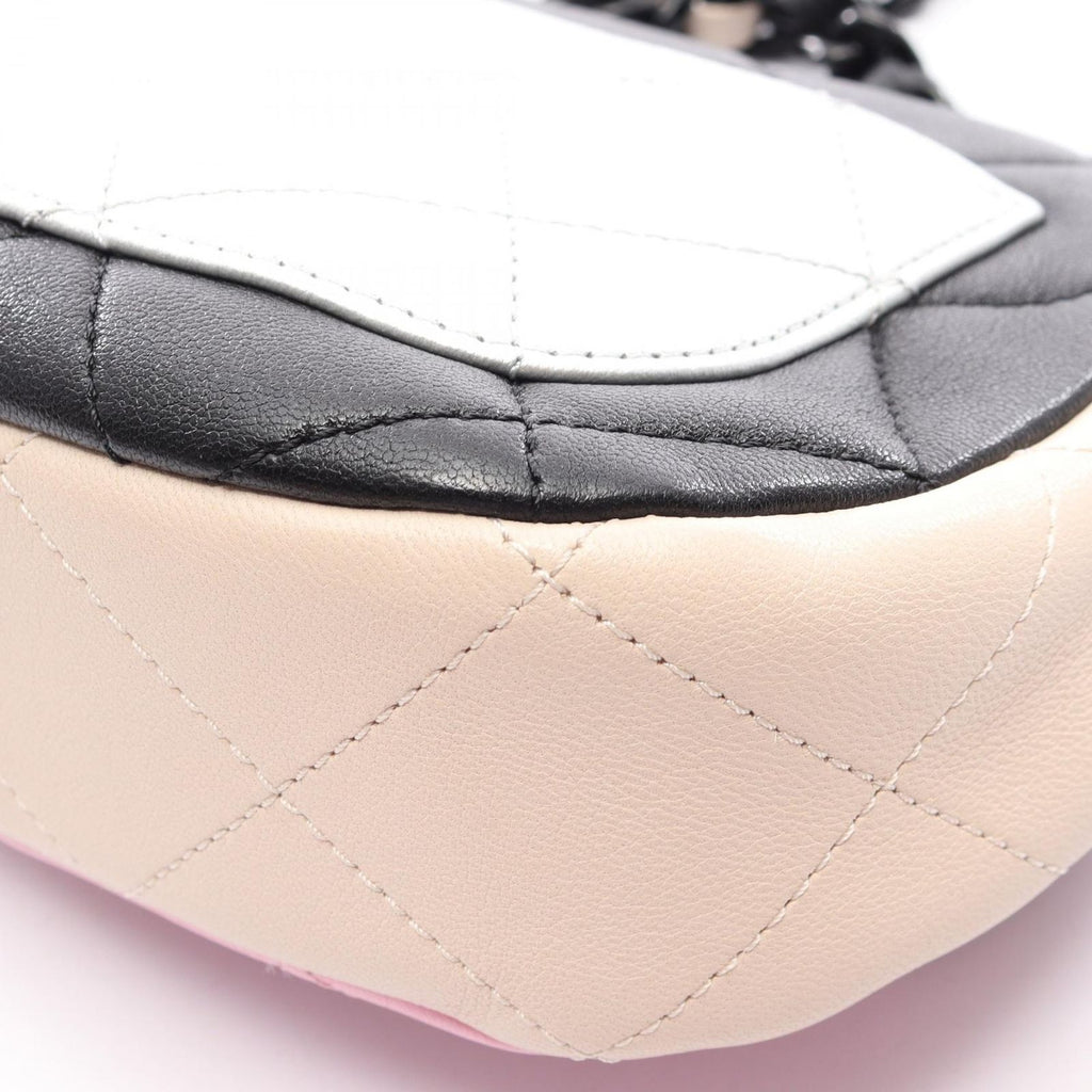 Chanel Shoulder Bag Mini Quilted Black Pink Beige Lambskin Platinum — view 7