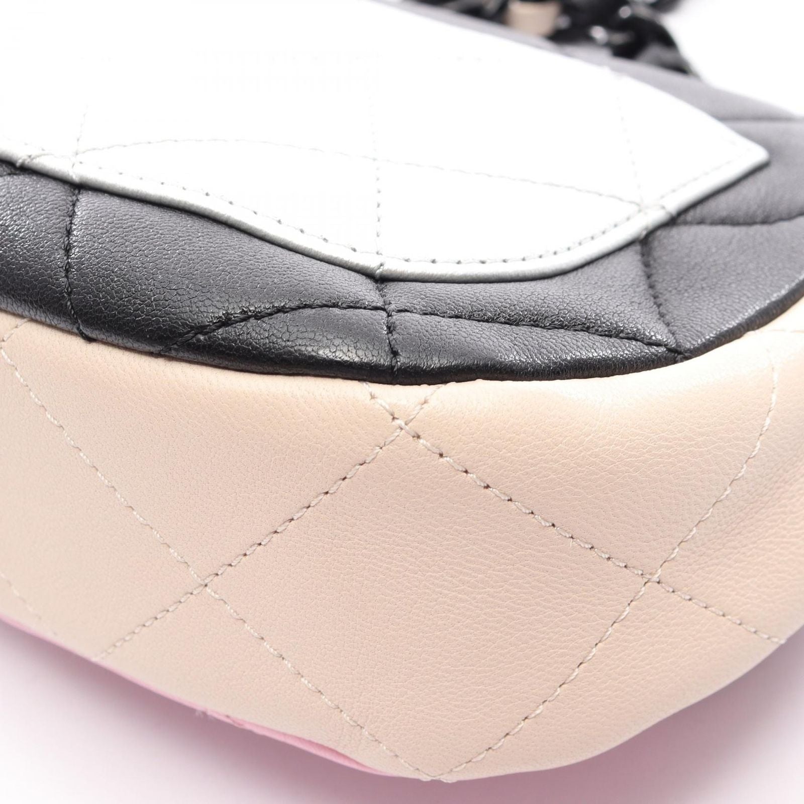 Chanel Shoulder Bag Mini Quilted Black Pink Beige Lambskin Platinum — view 7