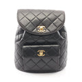 Chanel Backpack Quilted Black Lambskin Double Turnlock Chain