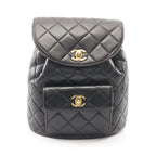 Chanel Backpack Quilted Black Lambskin Double Turnlock Chain