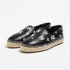 Chanel Espadrilles Flat Shoes CC Logo Leather 39 Black