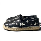Chanel Espadrilles Flat Shoes CC Logo Leather 39 Black — view 3